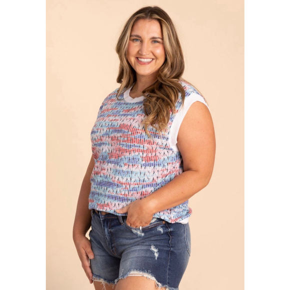 Women's Haptics Red, Blue, Pink, White, Black Plaid Sleeveless Top L - Picture 2 of 4